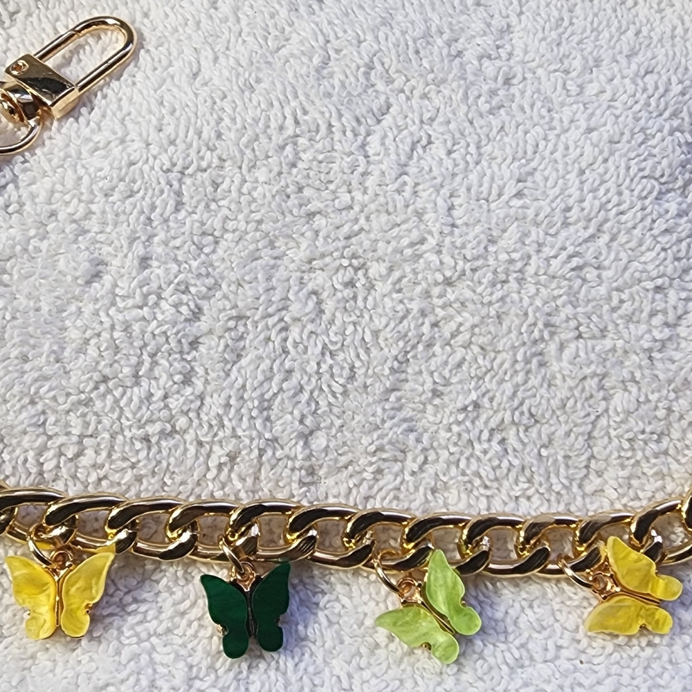 Hand Crafted Gold Chain and Green-Yellow Butterfly Charms - Picture 8 of 10